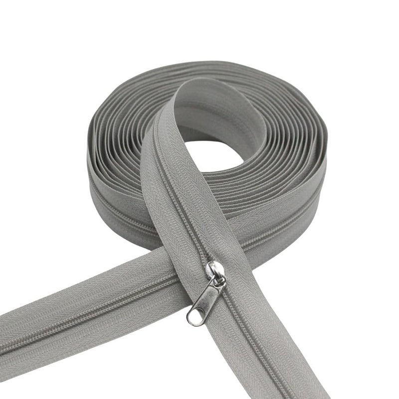 YaHoGa #3 Grey Nylon Coil Zippers by The Yard Bulk 10 Yards with 25pcs Sliders for DIY Sewing Tailor Crafts Bags (#3 Grey) - Image 2